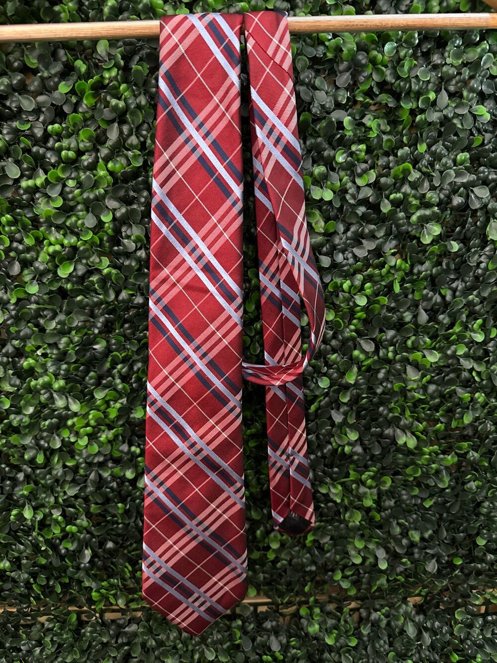 Express Silk Plaid Necktie, Classic, Red, 60.5in
